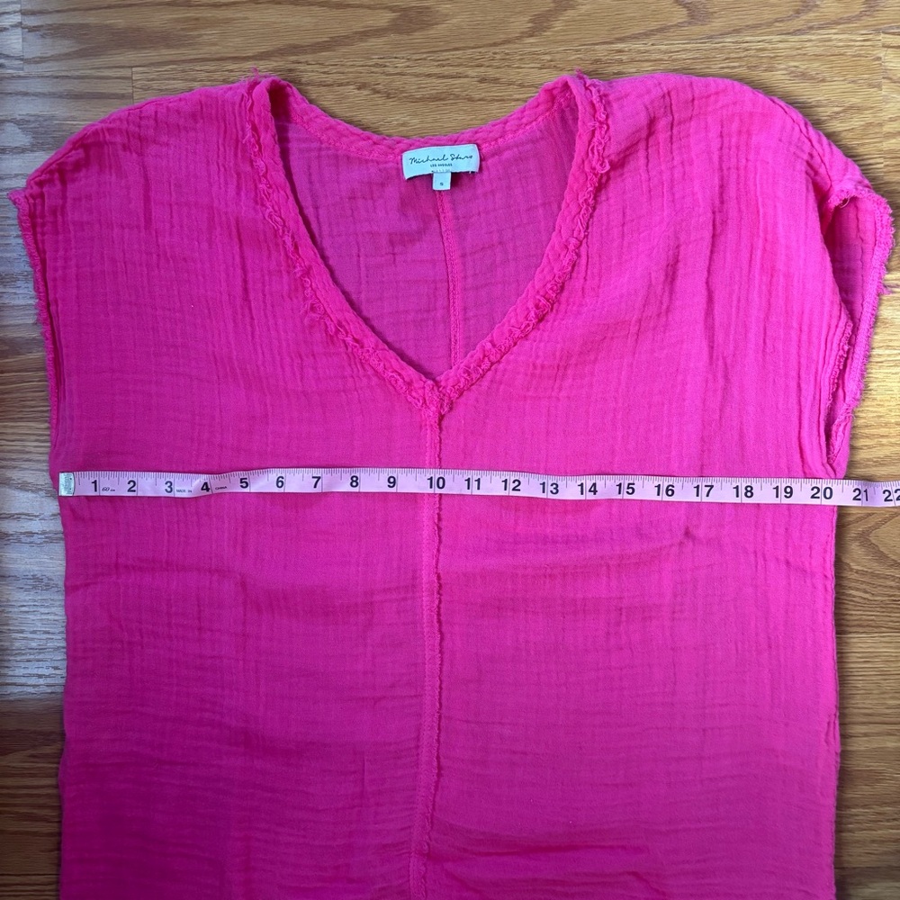 Michael Stars Hot Pink V-Neck Cotton Short Sleeve Shirt Size Small Loose Fit - Picture 6 of 8